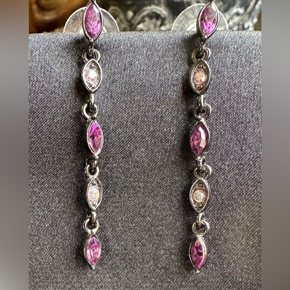 In Box! Purple and Iridescent Earrings on Smooth Black Chain!